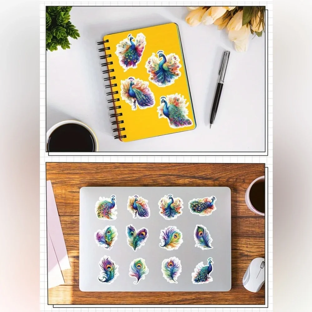 DIY Peacock Themed Individual Shaped Stickers, Set of 50 (no 2 alike)